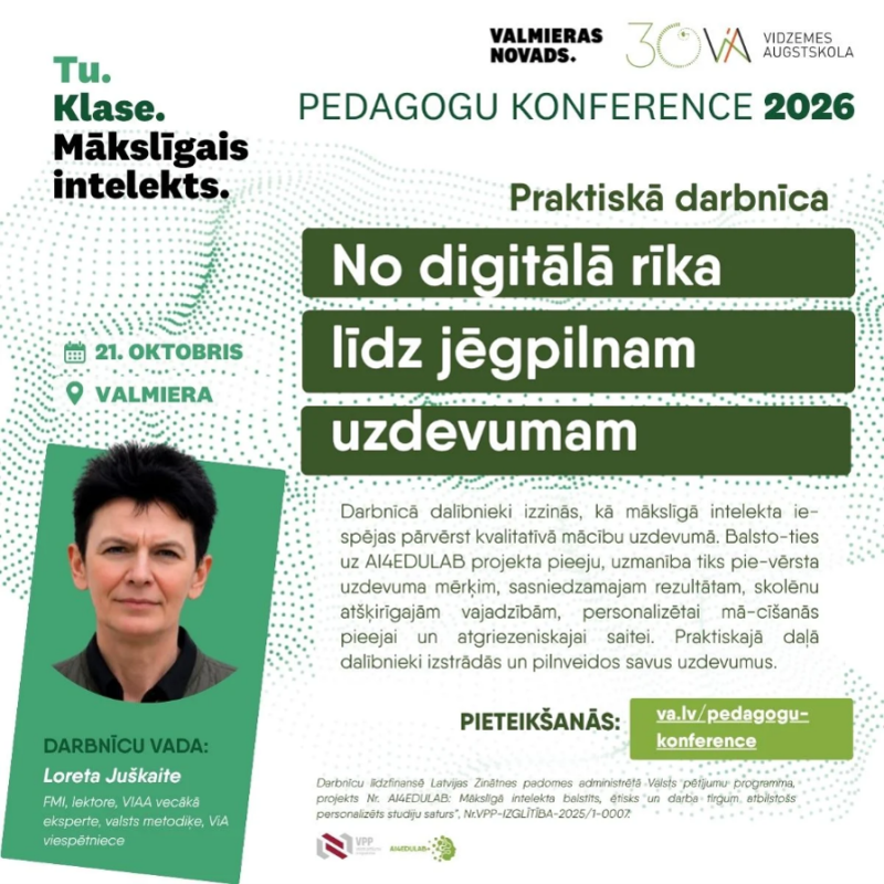 Tu. Klase. Mākslīgais intelekts. Praktiskās darbnīcas "No digitāla rīga līdz jēgpilnam uzdevumam" baneris