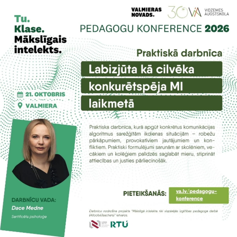 Tu. Klase. Mākslīgais intelekts. Praktiskās darbnīcas "Labizjūtība kā cilvēka konkurētspēja MI laikmetā" baneris