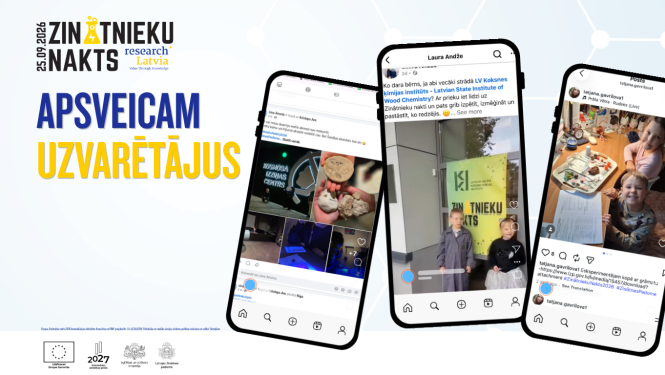 Zinātnieku nakts konkursa uzvarētāju darbi - foto un sociālo mediju ieraksti uz telefona ekrāniem