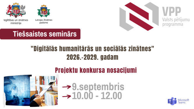Tiešsaistes seminārs par VPP "Digitālās un humanitārās zinātnes" 2026.-2029. gadam