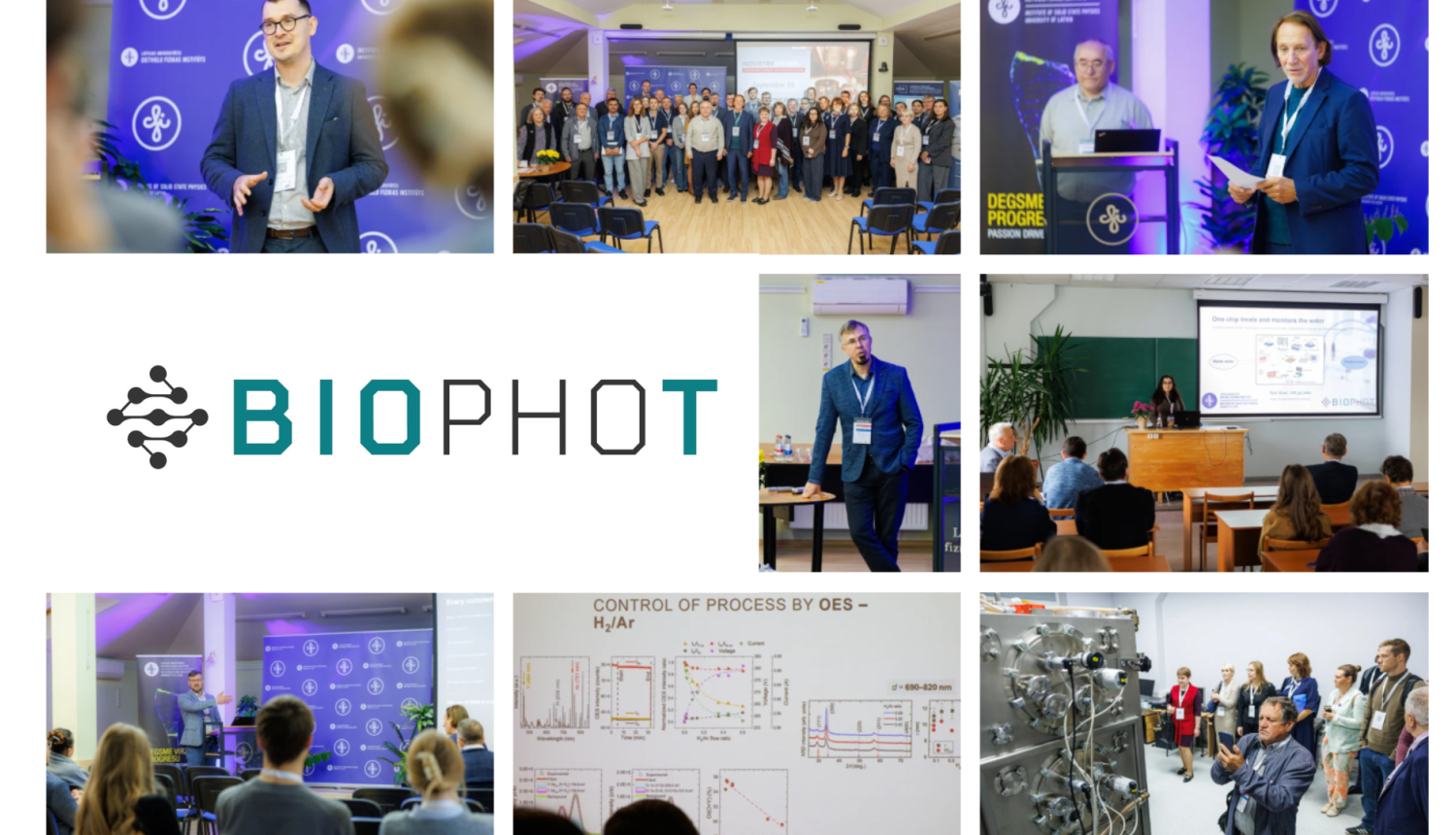 Fotogrāfiju kolāža no BioPhoT Industrijas diena & Sensing the Future pasākuma LU CFI