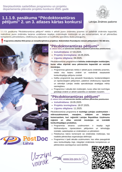 1.1.1.9. pasākuma “Pēcdoktorantūras pētījumi” 2. un 3. atlases kārtas konkursi