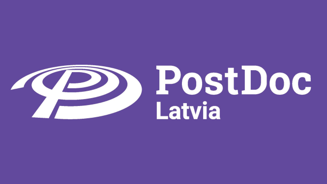 PostDoc Latvia logo uz violeta fona