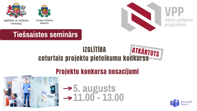 VPP IZGLĪTĪBA tiešsaistes seminārs par ceturto projektu konkursu
