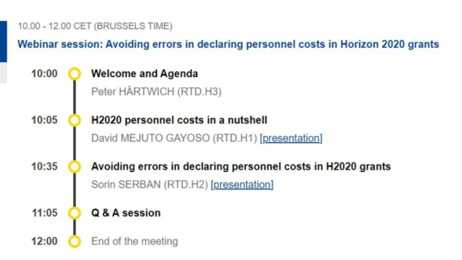 EK vebinārs par izvairīšanos no kļūdām deklarējot personāla izmaksas Apvārsnis 2020 projektos.