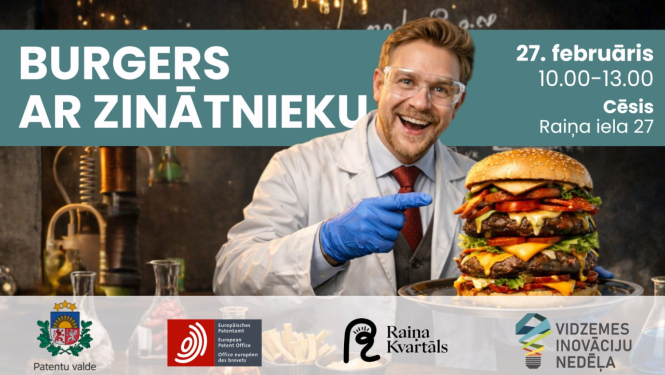 "Burger ar zinātnieku" klātienes semināra plakāts