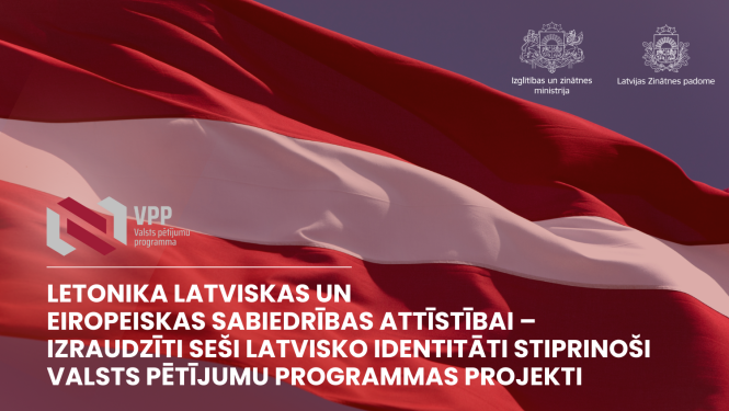 Valsts pētījumu programmas LETONIKA nosaukums. Fonā redzams Latvijas karogs
