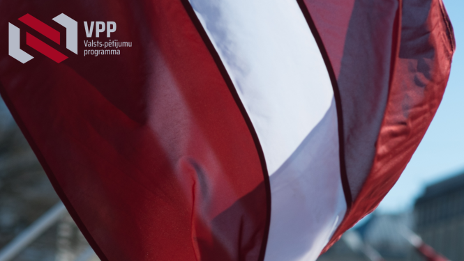 Latvijas karoga fragments un valsts pētījumu programmas logo